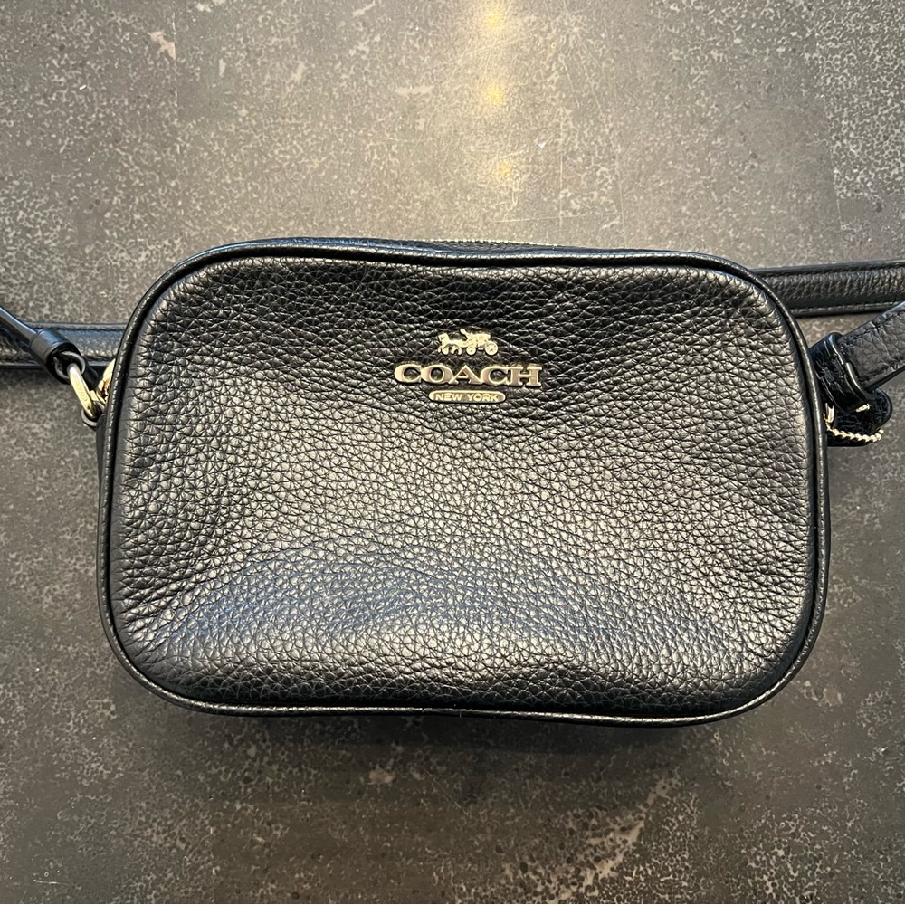 Coach Black Pebbled Leather Crossbody Bag with Gold Hardware